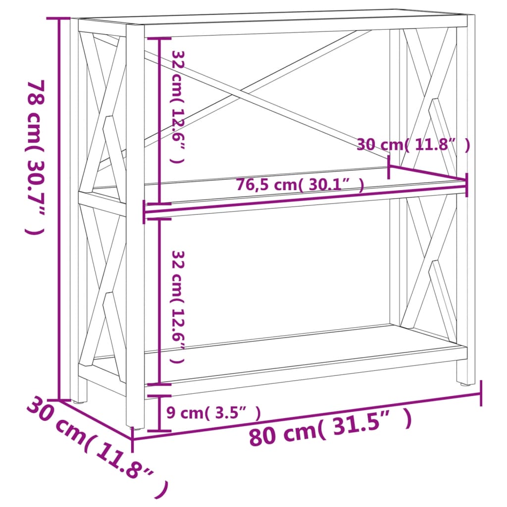 vidaXL 3-korruseline riiul, 80 x 30 x 78 cm, tammepuit