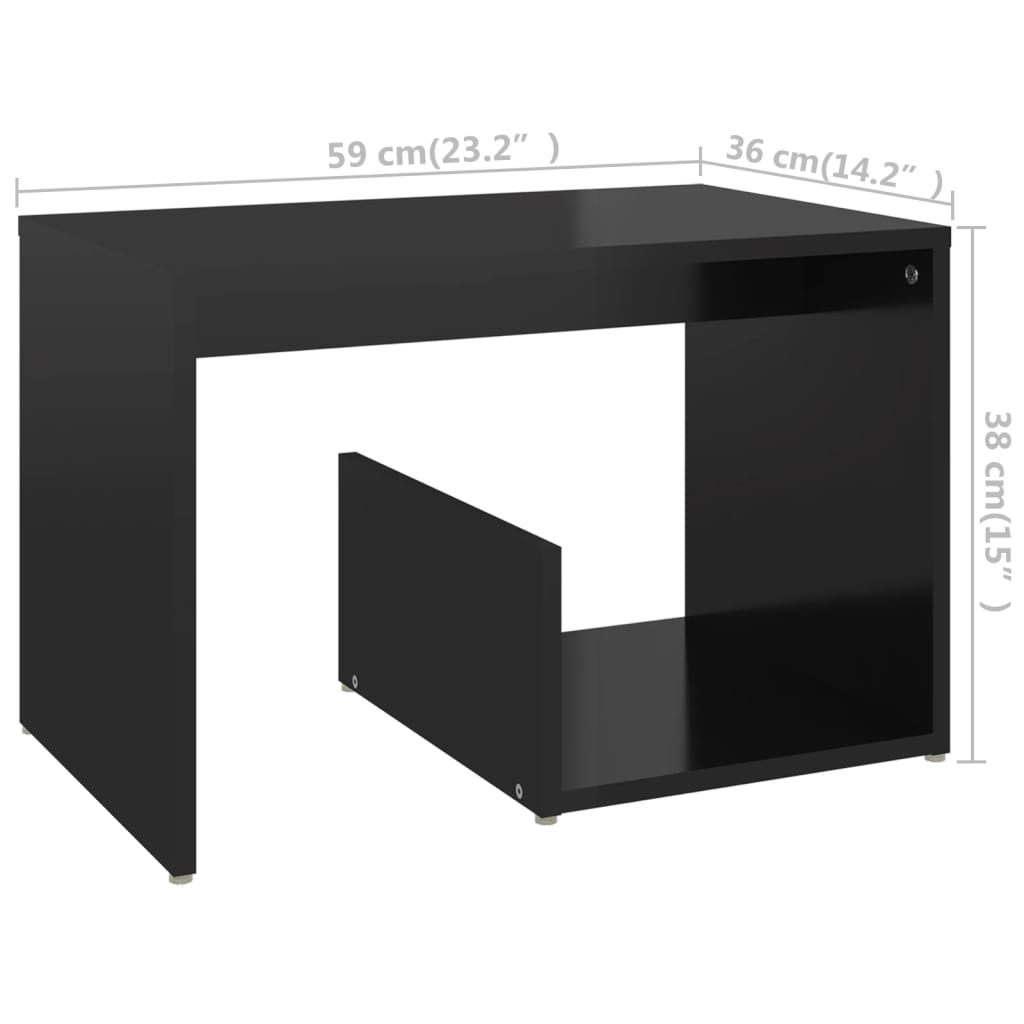 vidaXL lisalaud, kõrgläikega must, 59x36x38 cm puitlaastplaat