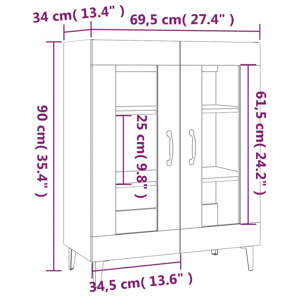 vidaXL puhvetkapp, Sonoma tamm, 69,5 x 34 x 90 cm, tehispuit