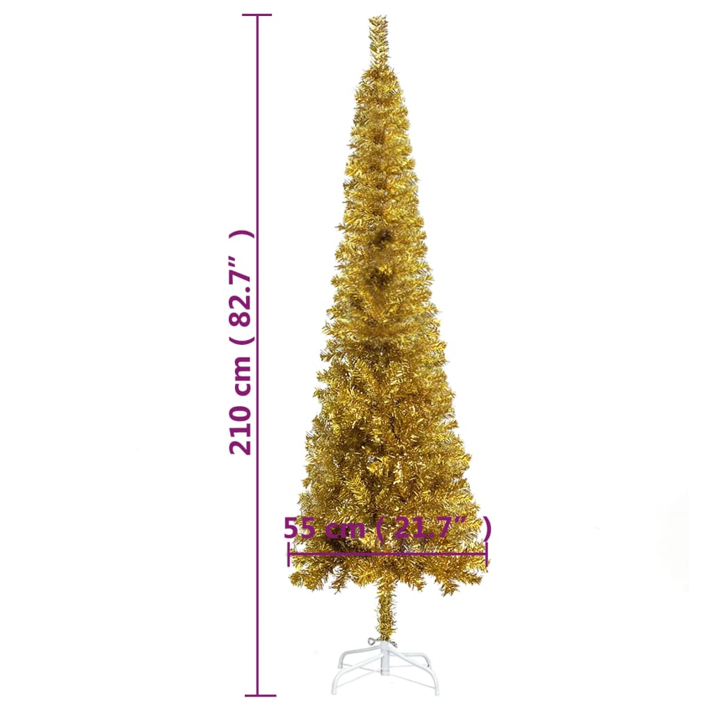 vidaXL kitsas jõulukuusk, kuldne, 210 cm
