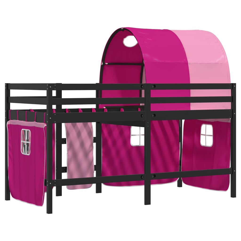 vidaXL laste kõrge voodi tunneliga, roosa, 90x190 cm, männipuit