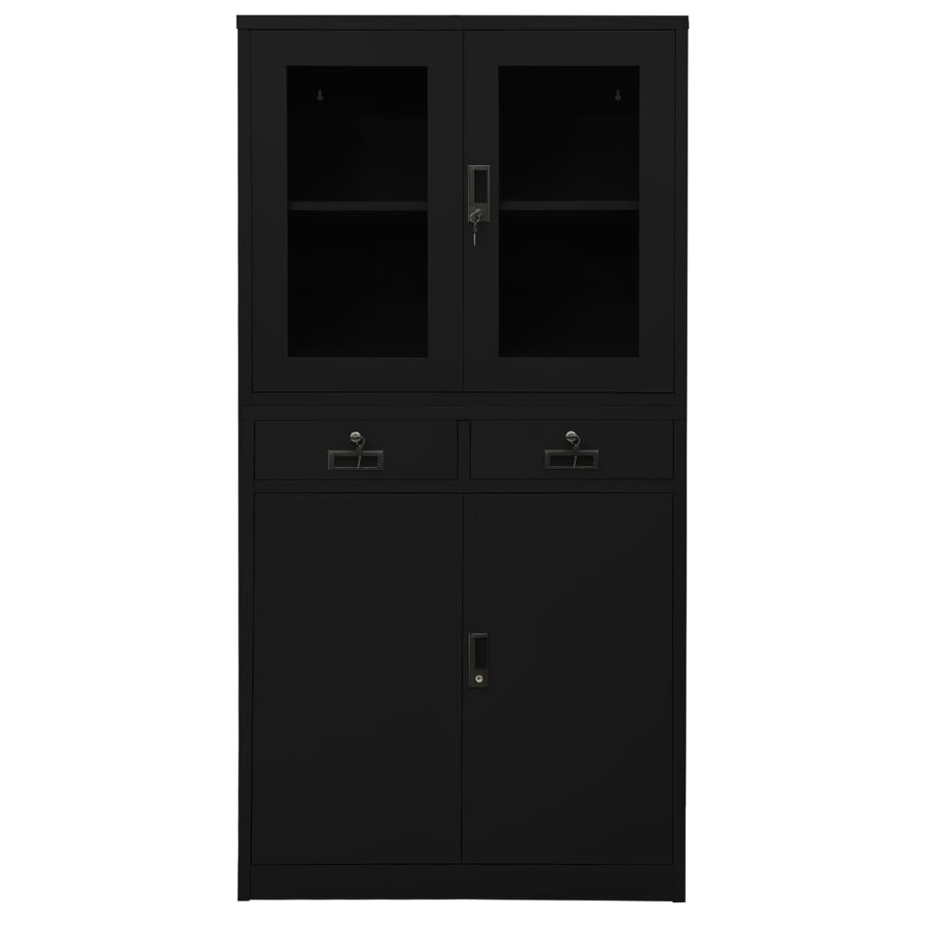 vidaXL kontorikapp, must, 90 x 40 x 180cm, teras, karastatud klaas