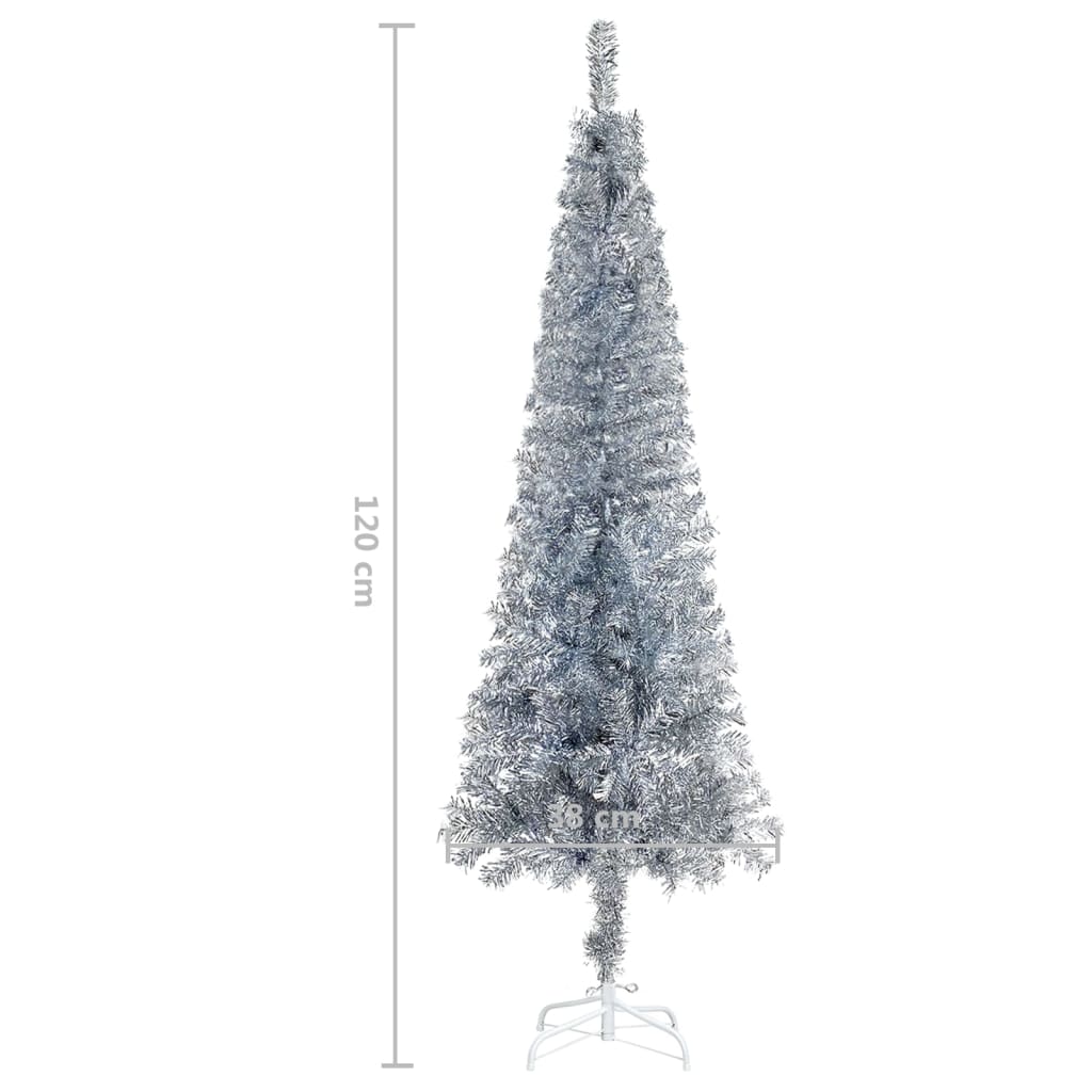 vidaXL kitsas jõulukuusk LEDide ja kuulidega, hõbedane, 120 cm