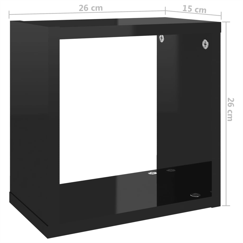 vidaXL kuubikukujulised seinariiulid 2 tk, kõrgläikega must, 26x15x26