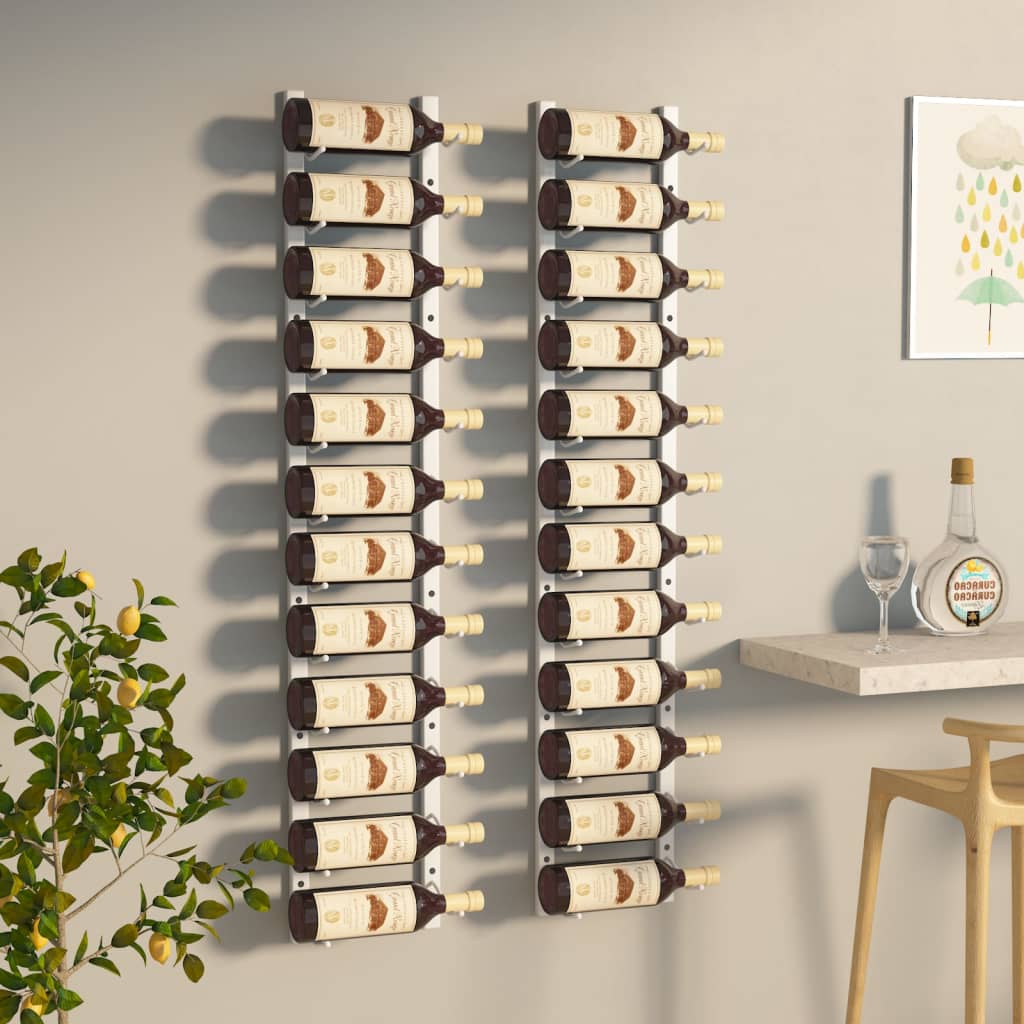 vidaXL seinale kinnitatav veiniriiul 12 pudelile 2 tk, valge, raud