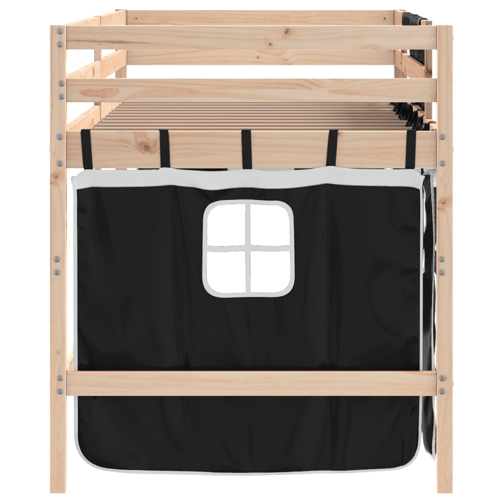 vidaXL laste kõrge voodi kardinaga, valge/must, 80x200 cm, männipuit