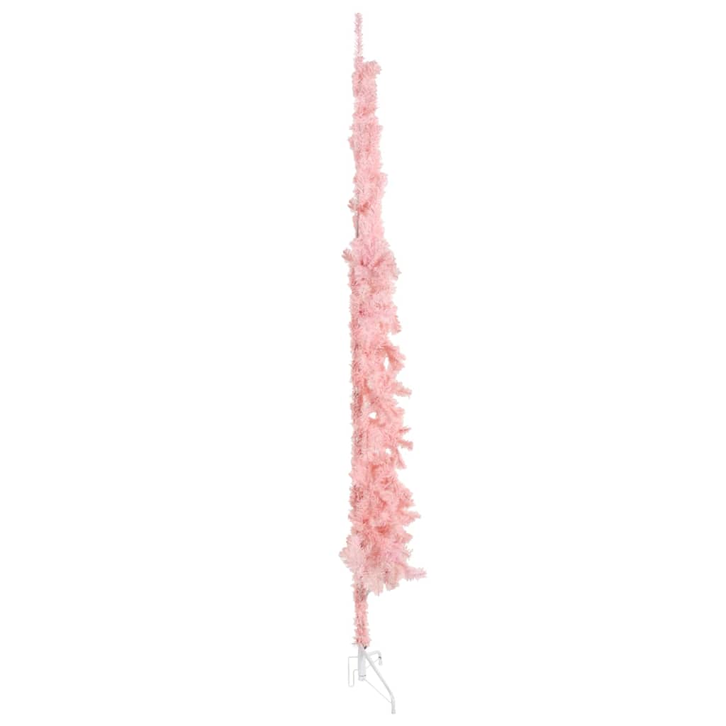 vidaXL kitsas poolik kunstkuusk alusega, roosa, 210 cm