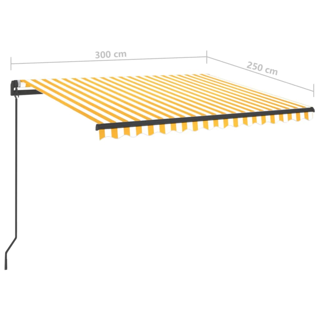 vidaXL käsitsi sissetõmmatav varikatus LEDiga, 3x2,5 m, kollane/valge