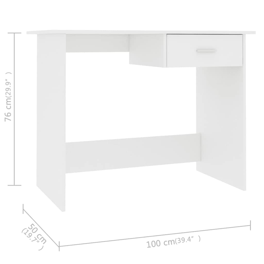 vidaXL kirjutuslaud, valge, 100 x 50 x 76 cm puitlaastplaat