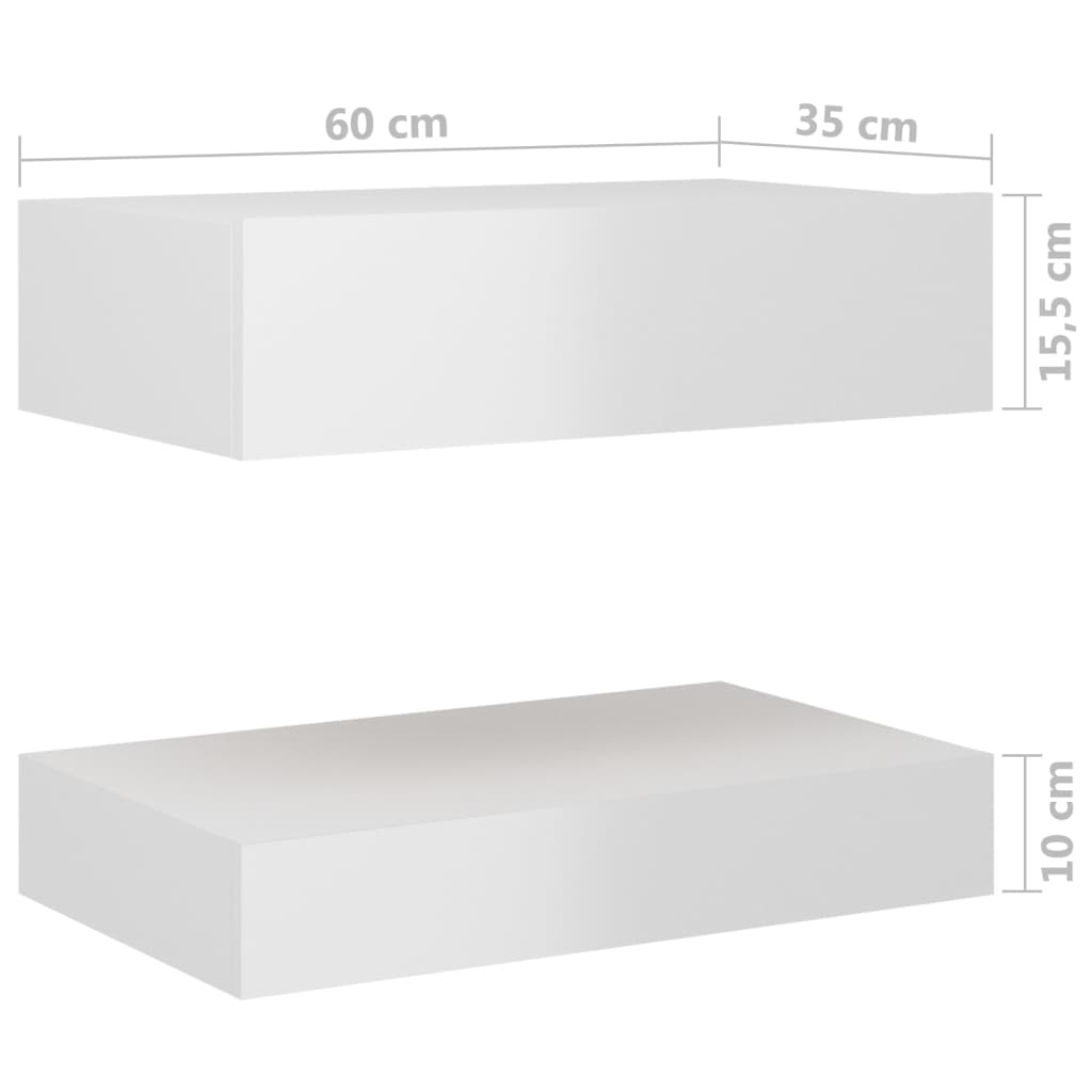 vidaXL öökapid 2 tk, kõrgläikega valge 60x35 cm, puitlaastplaat
