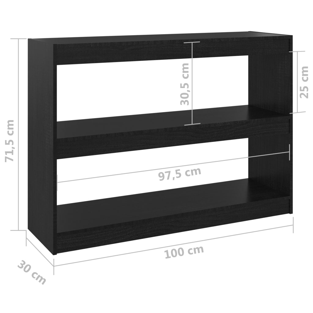 vidaXL raamaturiiul/ruumijagaja, must, 100x30x71,5 cm, mänd