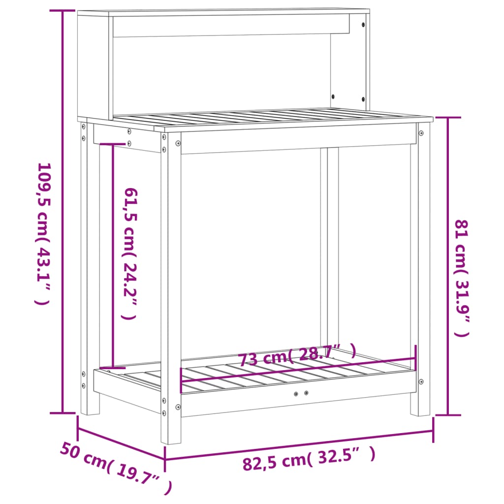 vidaXL riiulitega istutuslaud, 82,5x50x109,5 cm, immutatud männipuit