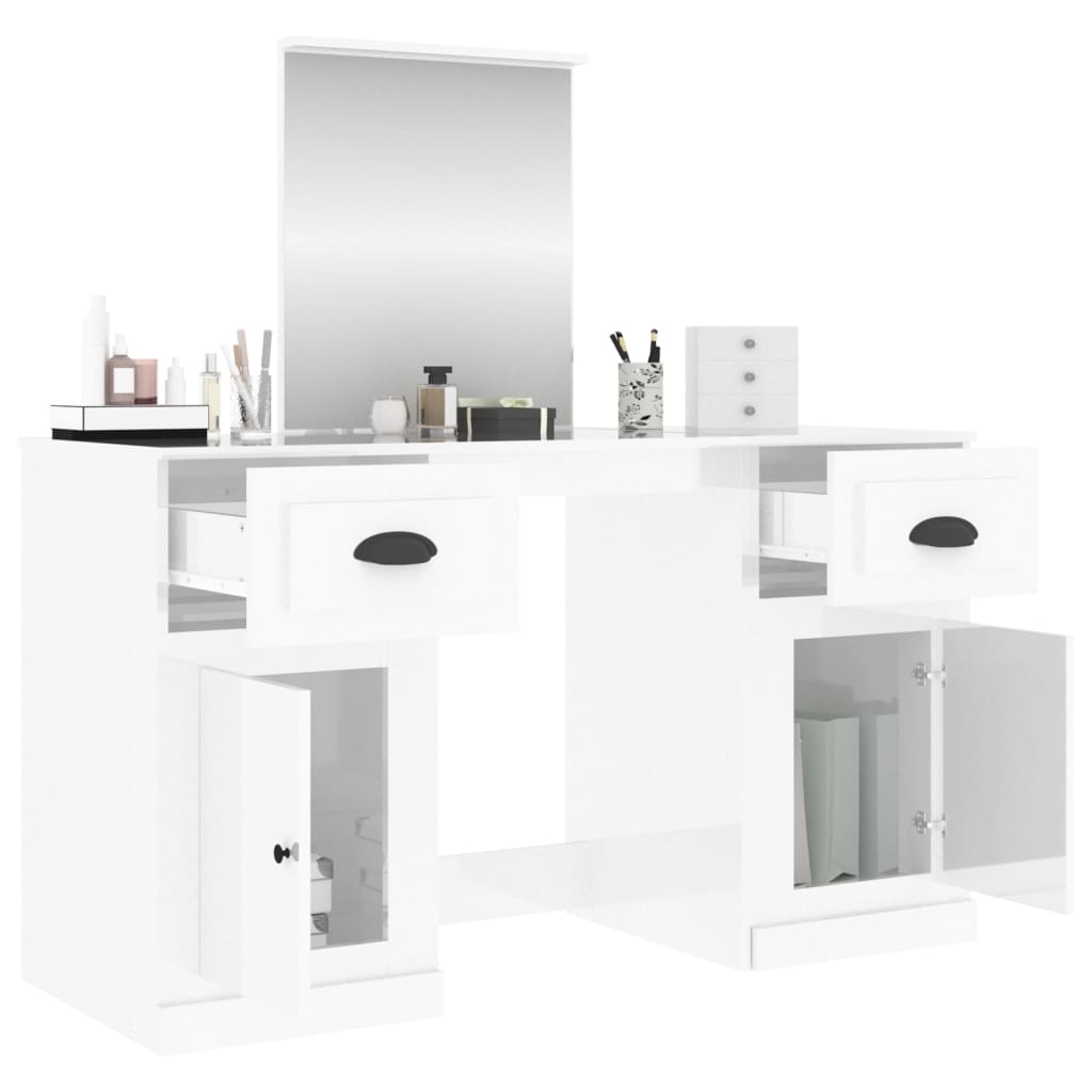 vidaXL peegliga tualettlaud, kõrgläikega valge, 130x50x132,5 cm