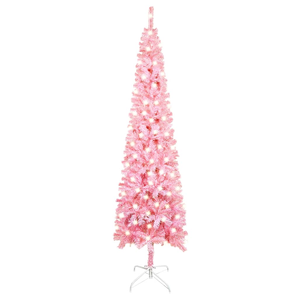vidaXL kitsas valgustatud kunstkuusk roosa, 210 cm