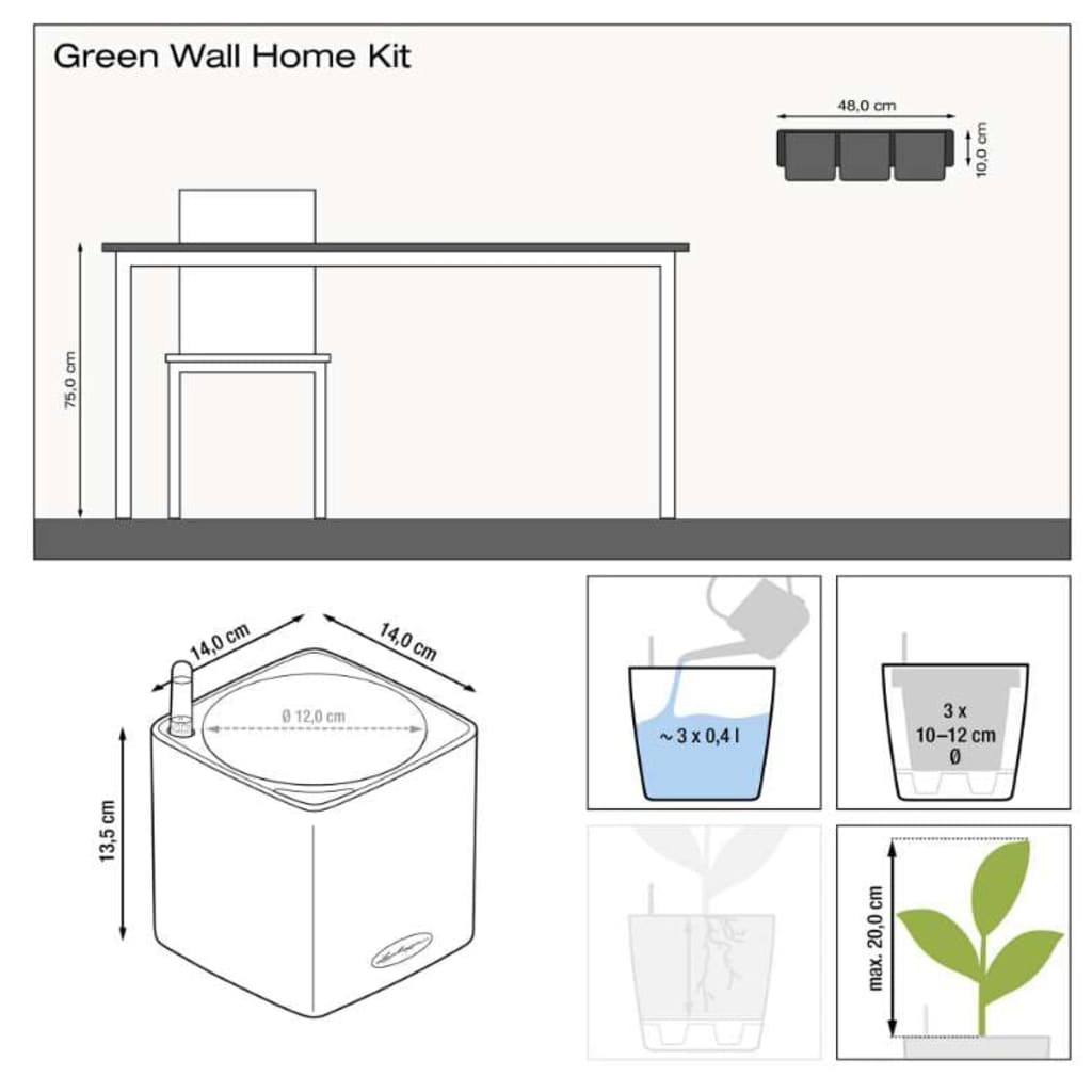 LECHUZA taimekastid 3 tk "Green Wall Home Kit" valge