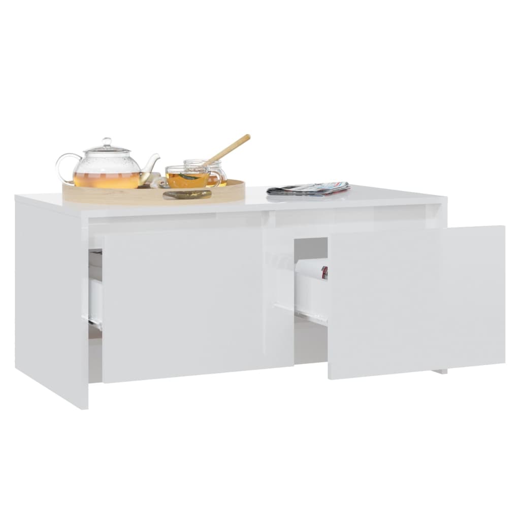 vidaXL kohvilaud, kõrgläikega valge, 90 x 50 x 41,5 cm, puitlaastplaat
