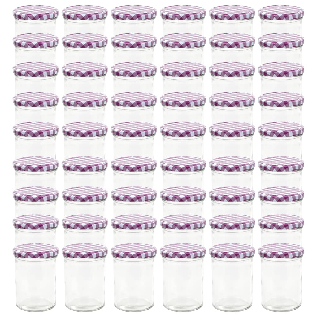 vidaXL klaasist moosipurgid valge ja lilla kaanega 48 tk, 400 ml
