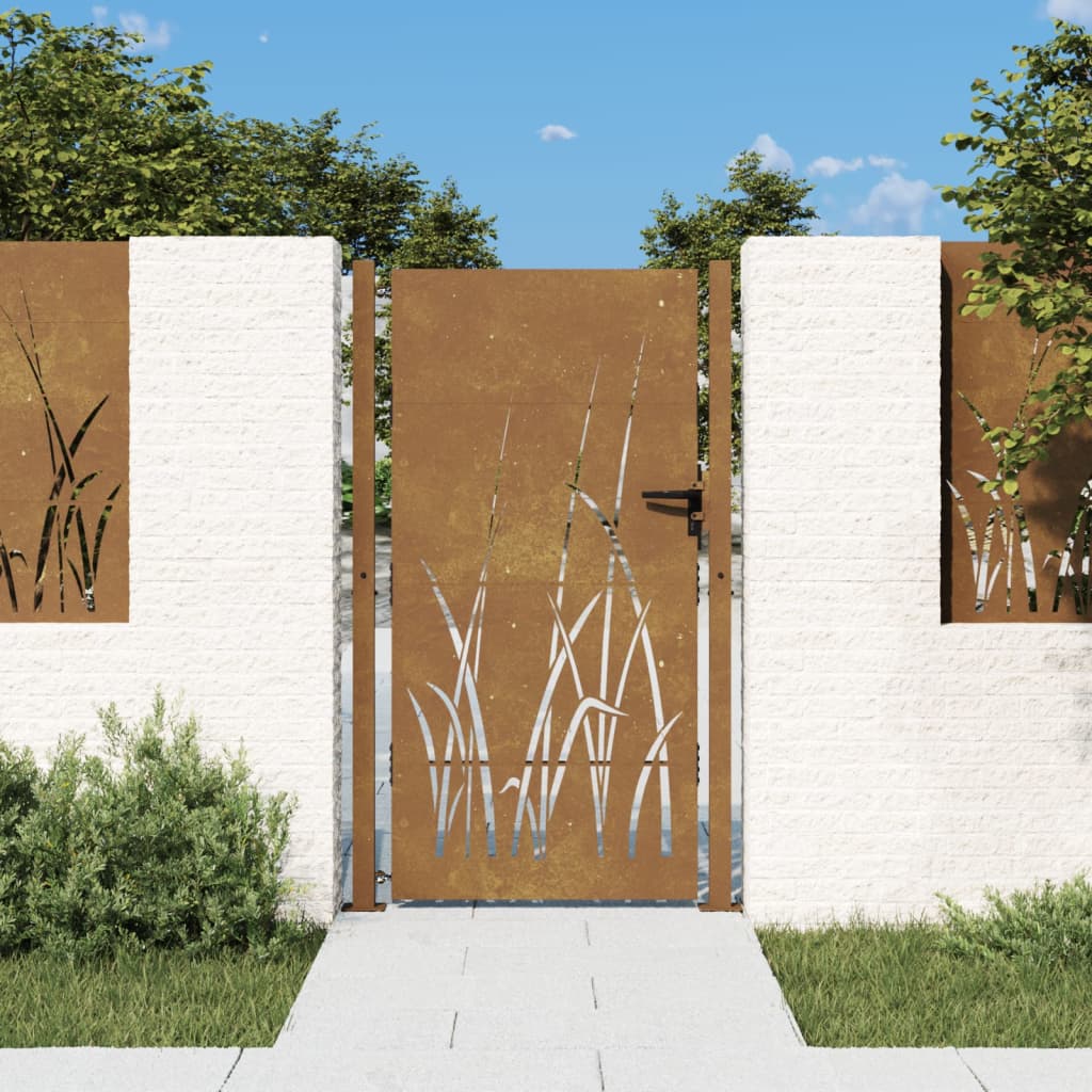 vidaXL aiavärav, 105 x 205 cm, Corteni teras, rohu disain