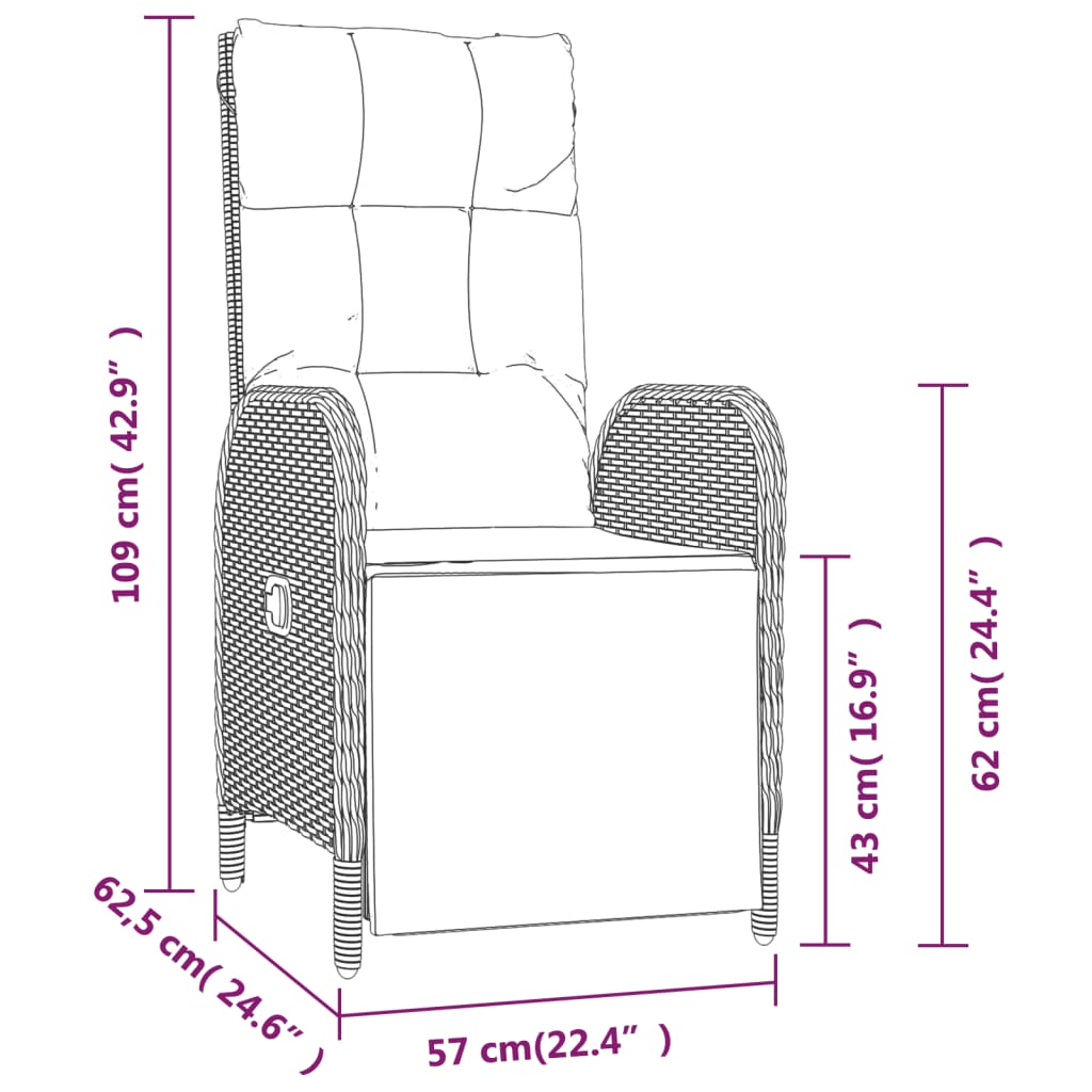 vidaXL reguleeritavad toolid aeda, 2 tk lauaga, must, polürotang