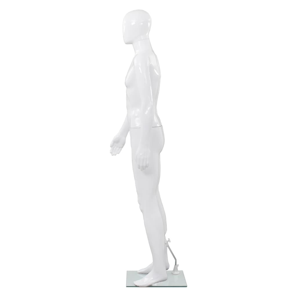 vidaXL täispikkuses meesmannekeen klaasist alusel, läikiv valge 185 cm