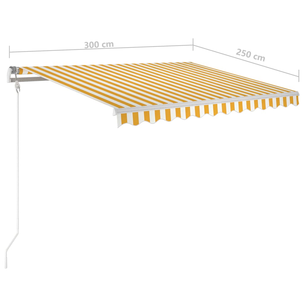 vidaXL käsitsi sissetõmmatav varikatus, 3x2,5 m, kollane/valge
