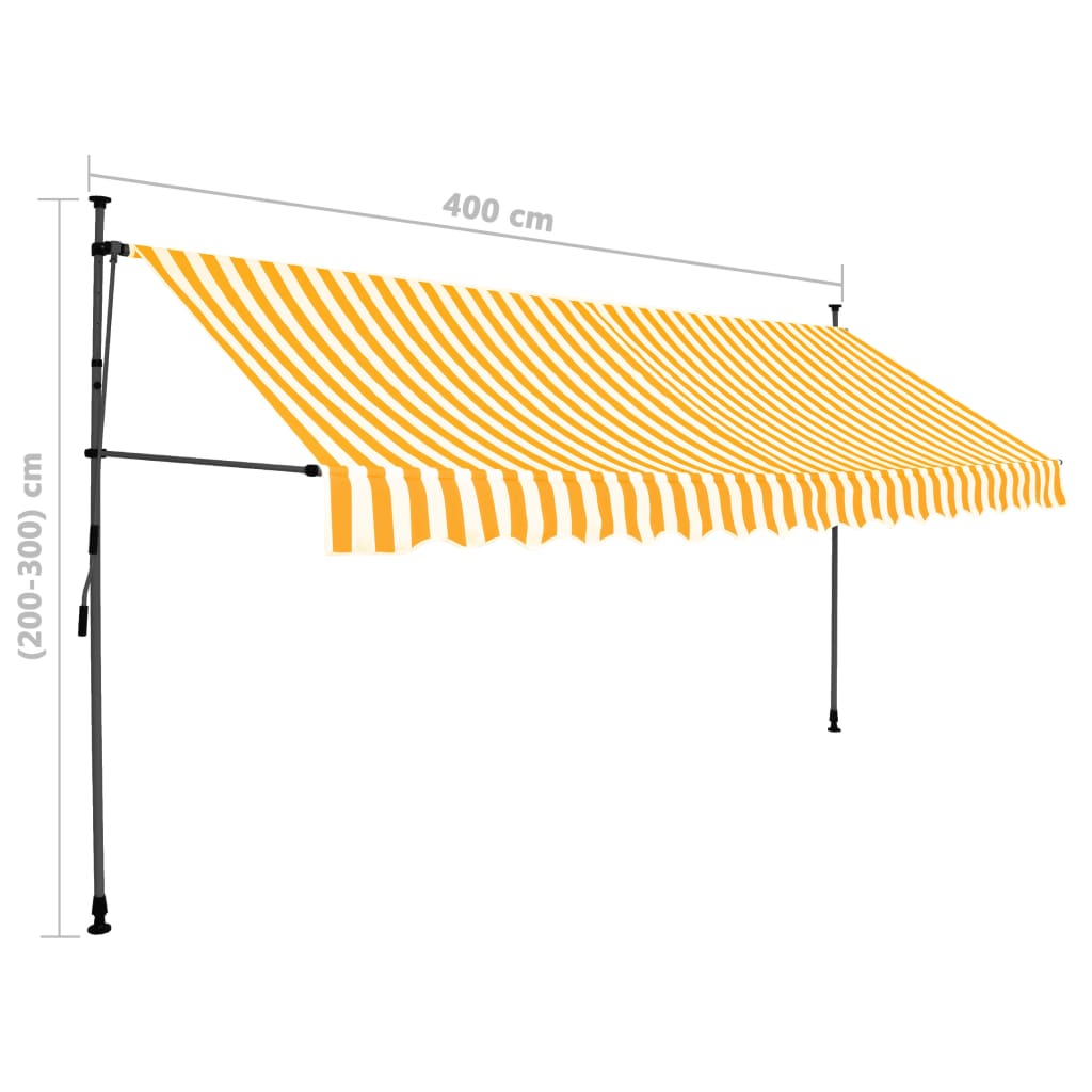 vidaXL käsitsi sissetõmmatav varikatus, LED, 400 cm, valge ja oranž