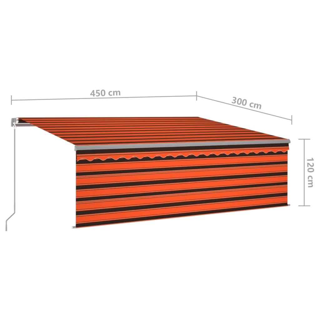 vidaXL käsitsi sissetõmmatav varikatus rulooga, 4,5x3 m, oranž/pruun