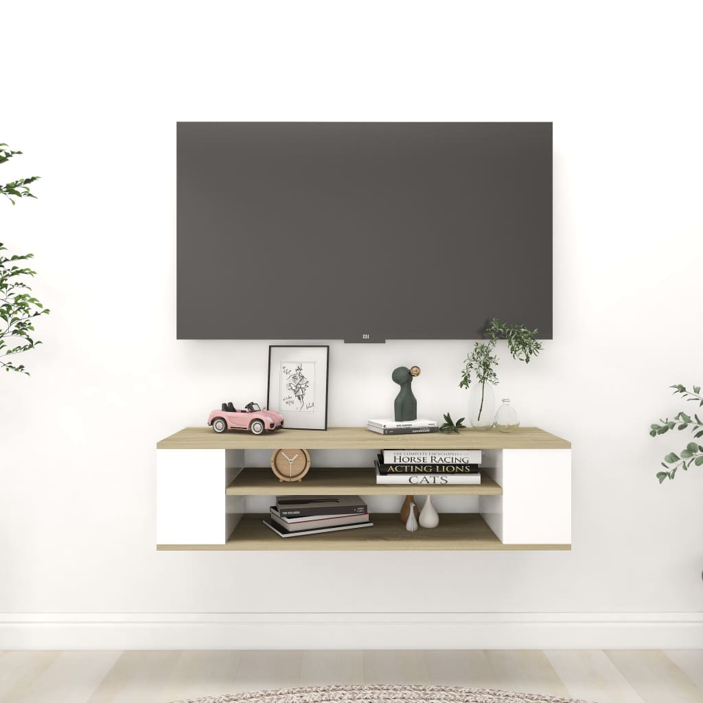 vidaXL seina TV-kapp, valge, Sonoma, 100x30x26,5 cm, puitlaastplaat