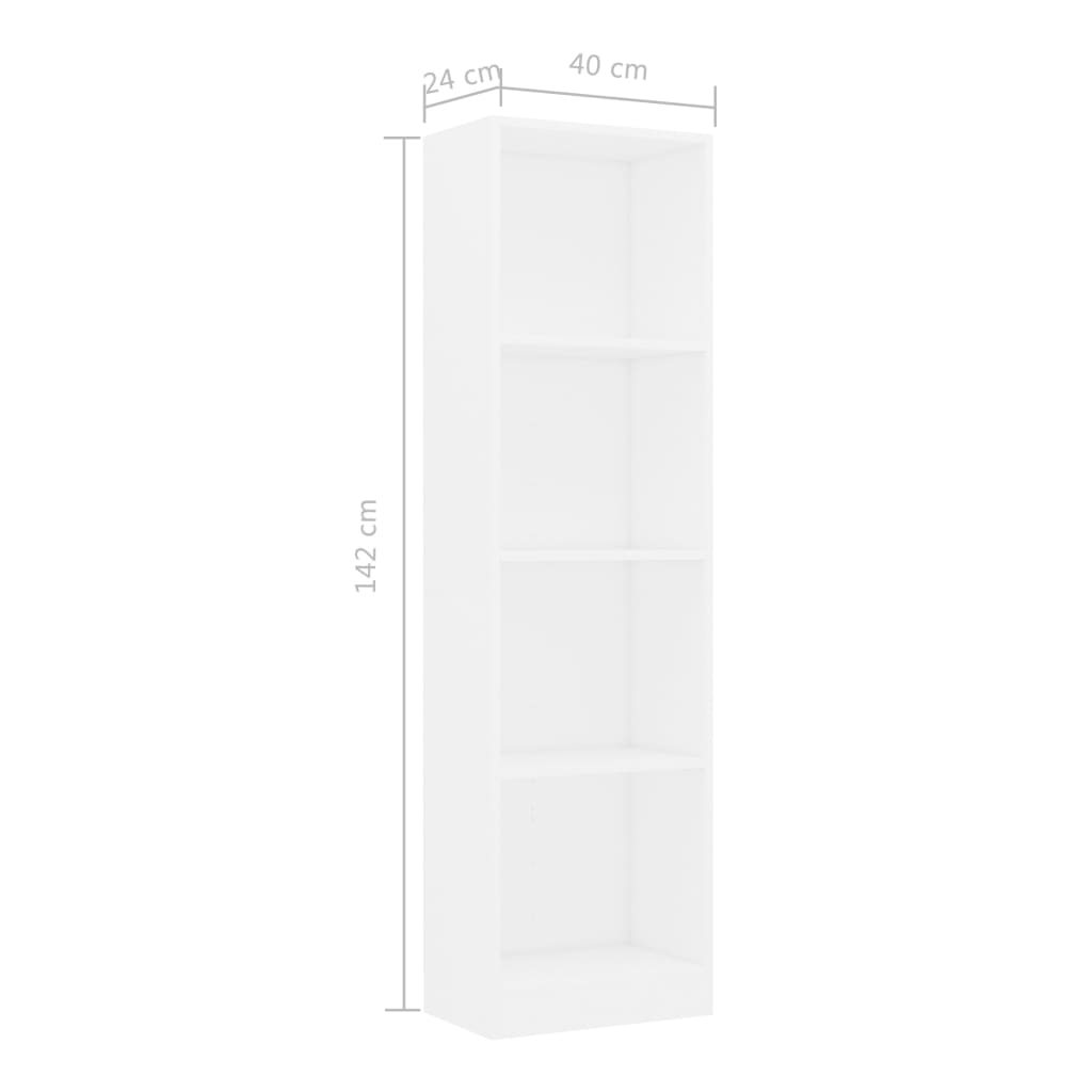 vidaXL 4-korruseline raamaturiiul valge 40x24x142 cm puitlaastplaat