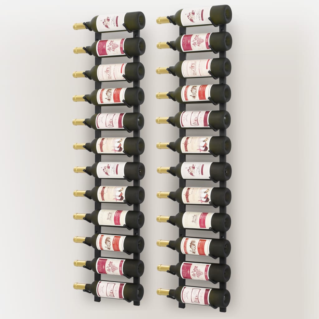 vidaXL seinale kinnitatavad veiniriiulid 12 pudelile, 2 tk, must raud