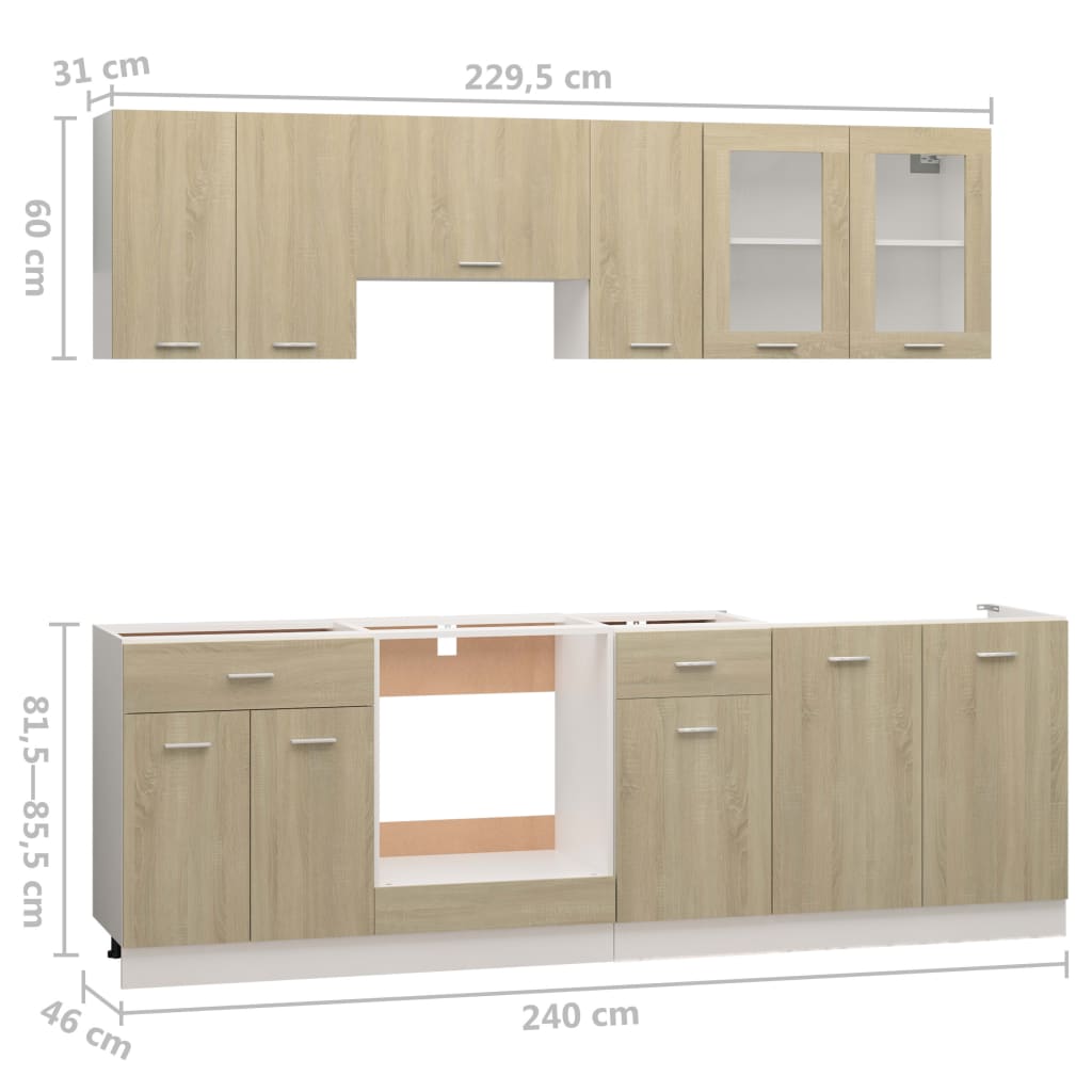 vidaXL 8-osaline köögikapi komplekt, Sonoma tamm, puitlaastplaat