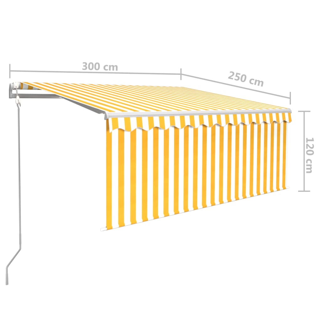 vidaXL automaatselt sissetõmmatav varikatus, 3x2,5 m, kollane/valge