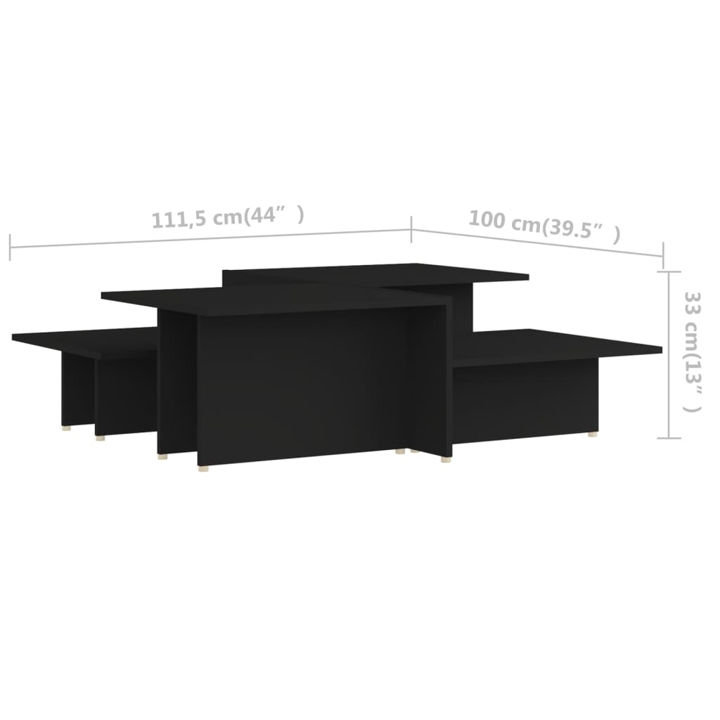 vidaXL kohvilaud 2 tk, must, 111,5 x 50 x 33 cm, tehispuit
