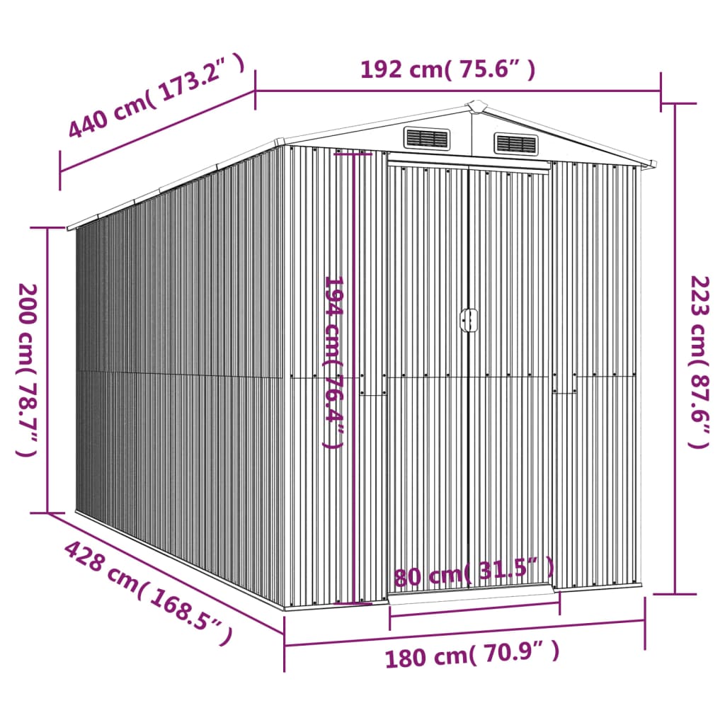 vidaXL aiakuur, helehall, 192x440x223 cm, tsingitud teras