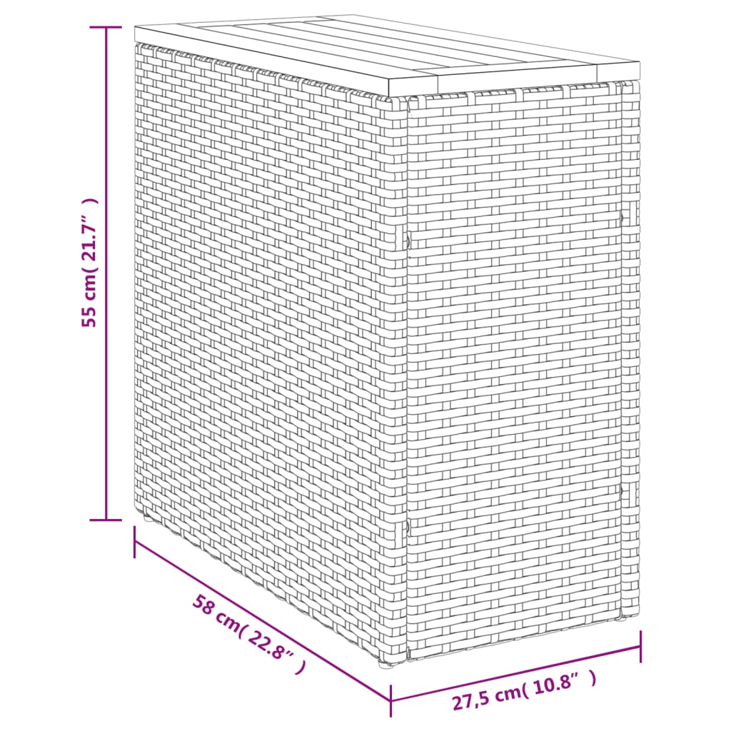 vidaXL aia külglaud lauaplaadiga, must, 58 x 27,5 x 55 cm, polürotang
