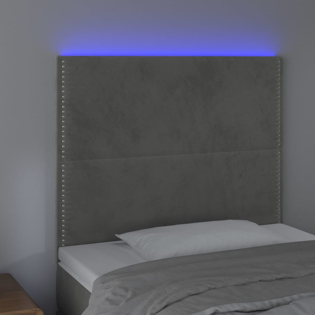 vidaXL LED-voodipeats, helehall, 100x5x118/128 cm, samet