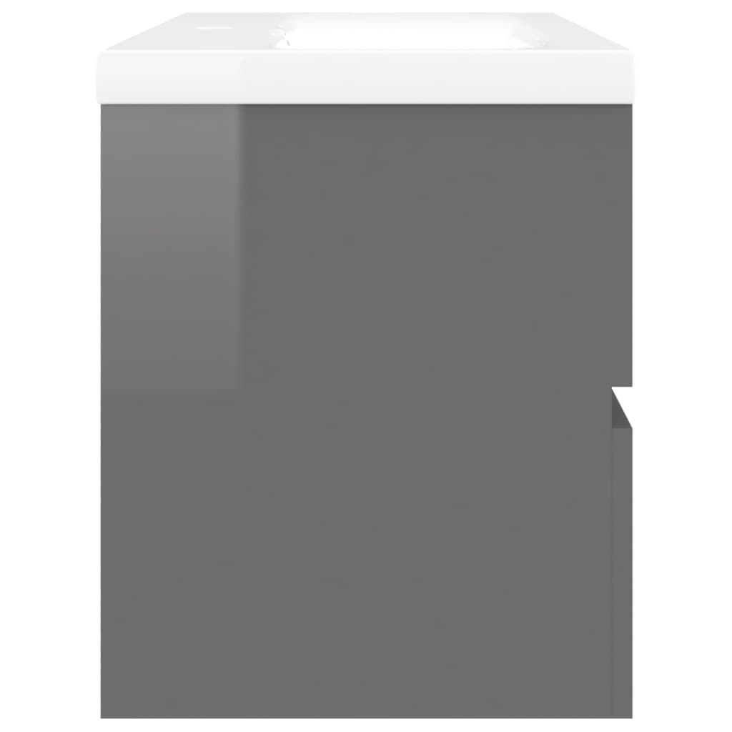 vidaXL valamukapp sisseehitatud valamuga, kõrgläikega, hall, puitlaastplaat