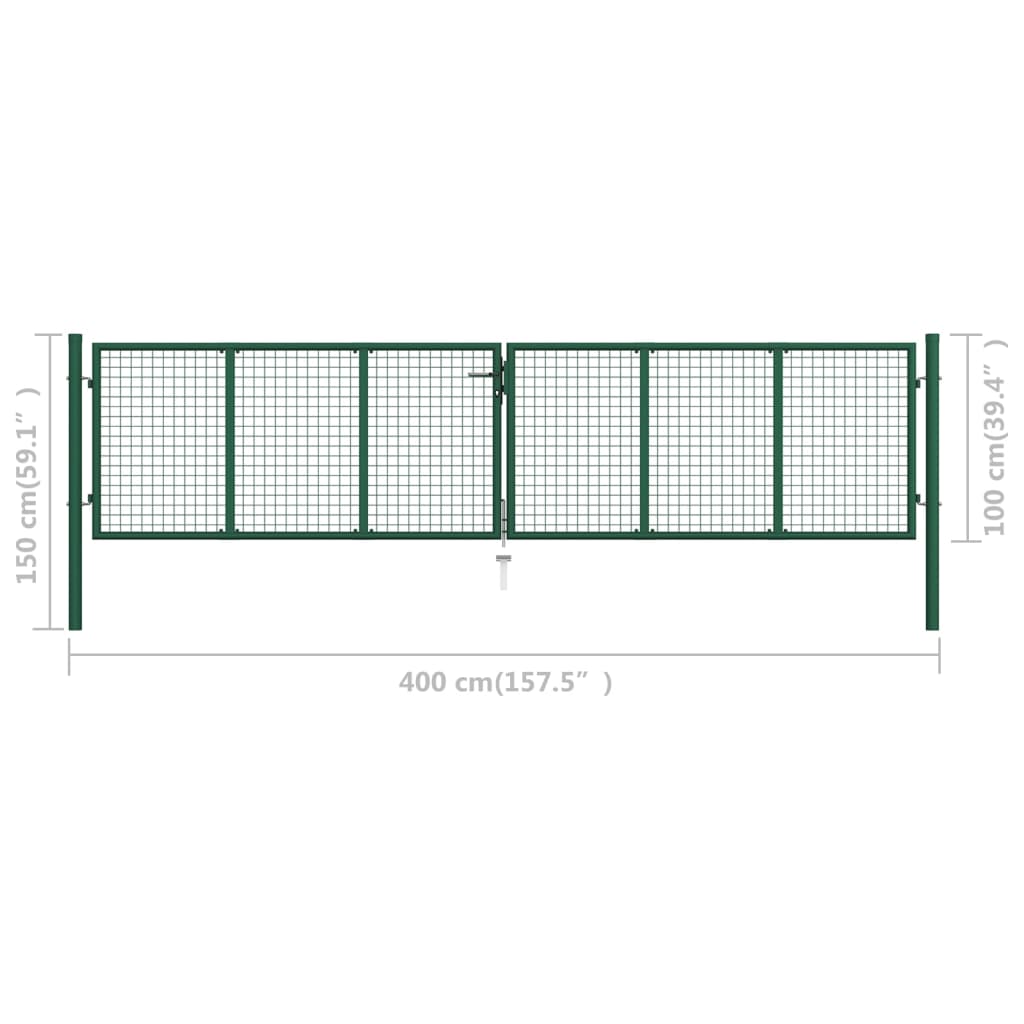 vidaXL võrkaia värav, teras, 400 x 100 cm, roheline
