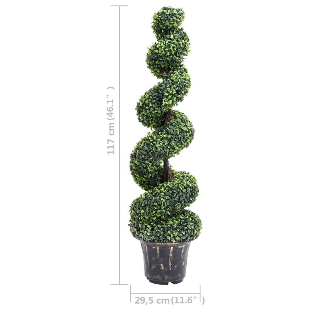 vidaXL kunsttaim pukspuu spiraal lillepotiga, roheline, 117 cm