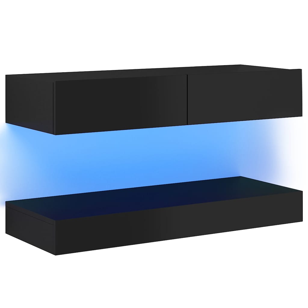 vidaXL telerialus LED-tuledega, kõrgläikega, must, 90 x 35 cm