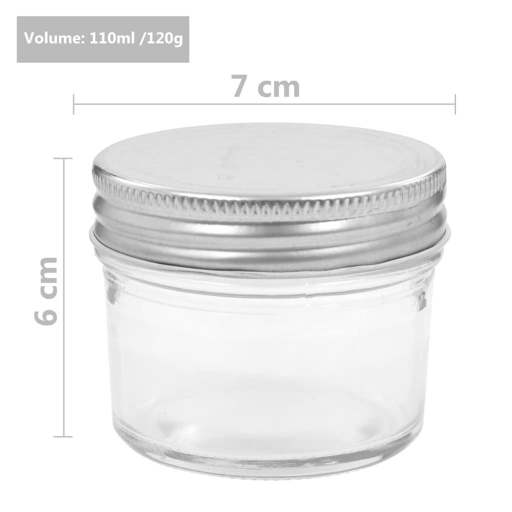 vidaXL hõbedaste kaantega klaasist moosipurgid 24 tk, 110 ml