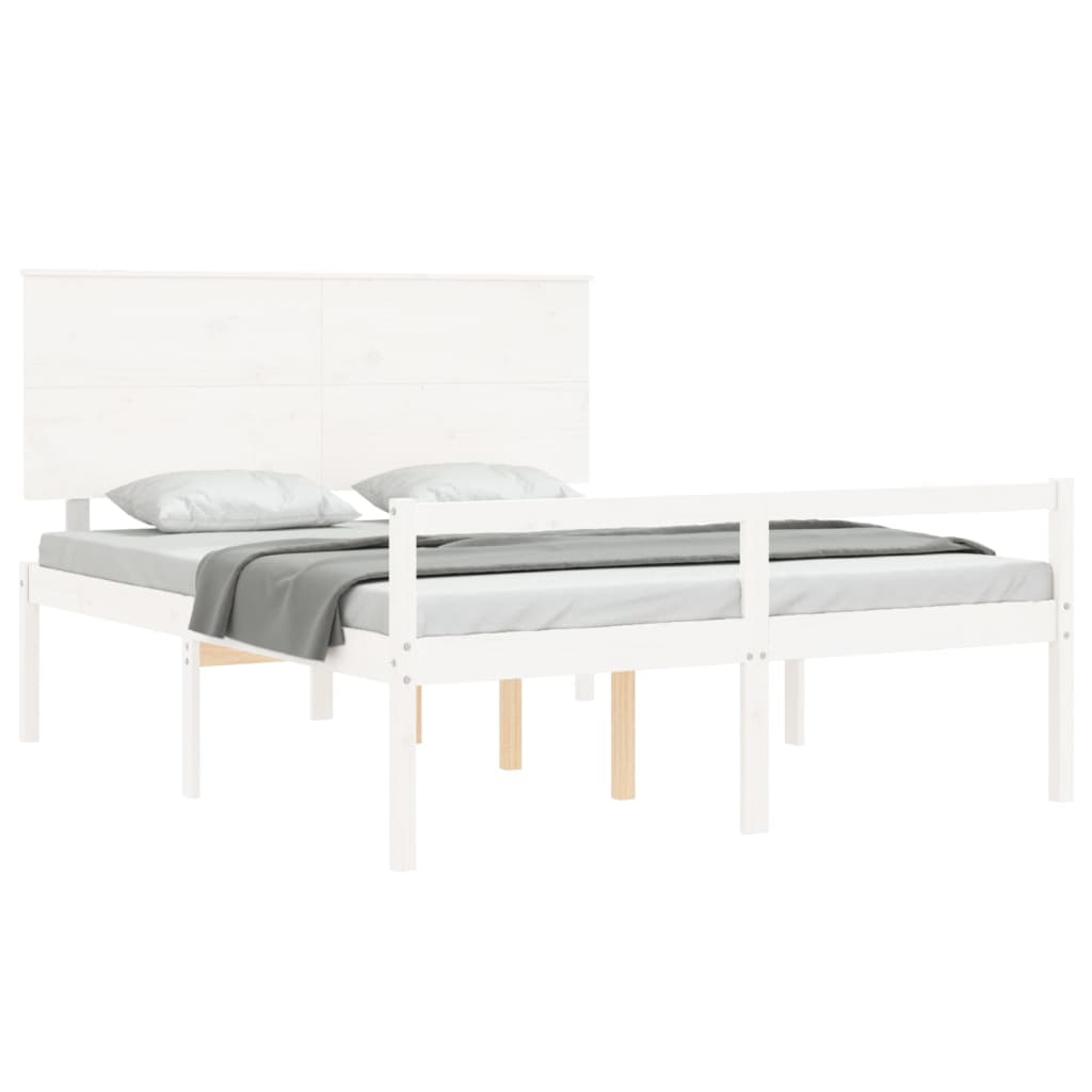 vidaXL vanemate inimeste voodiraam peatsiga, valge, 160x200cm täispuit