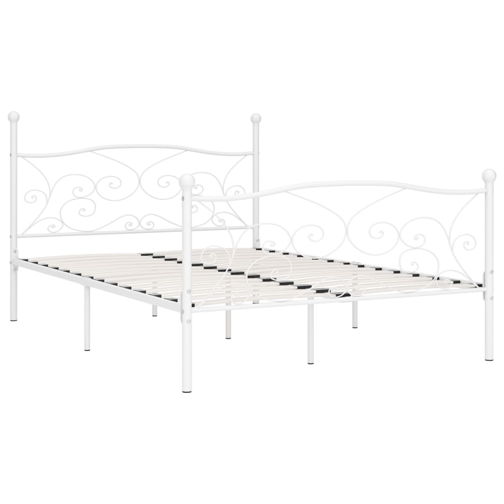 vidaXL liistudest põhjaga voodiraam, valge, metall, 160 x 200 cm
