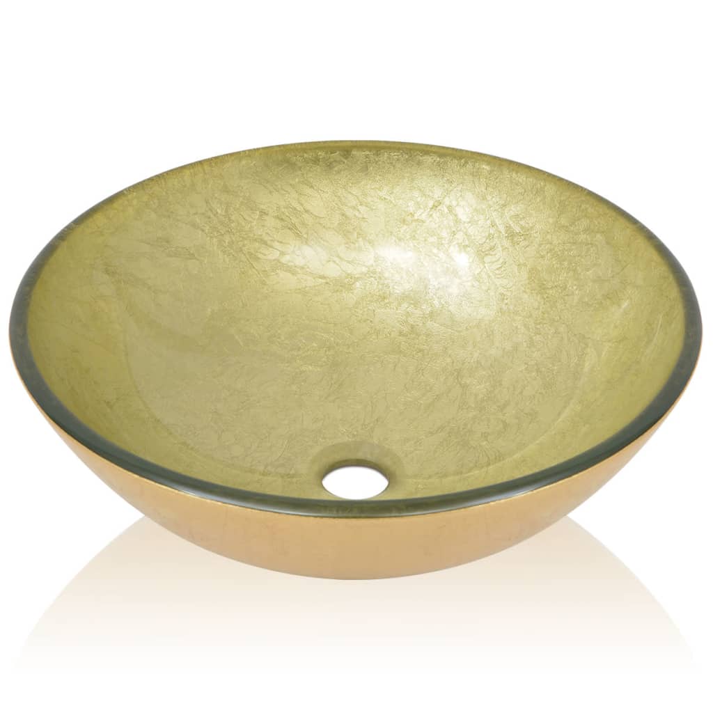 vidaXLi valamu karastatud klaasist, 42 cm, kuldne