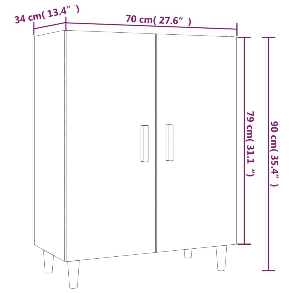 vidaXL puhvetkapp, valge, 70 x 34 x 90 cm, tehispuit