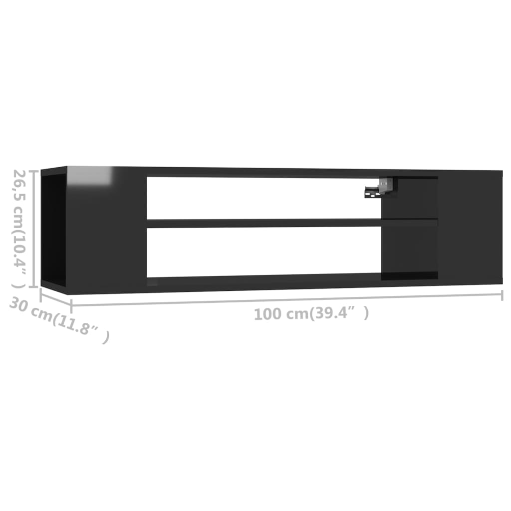 vidaXL Rippuv TV-kapp, kõrgläikega must 100x30x26,5cm puitlaastplaat