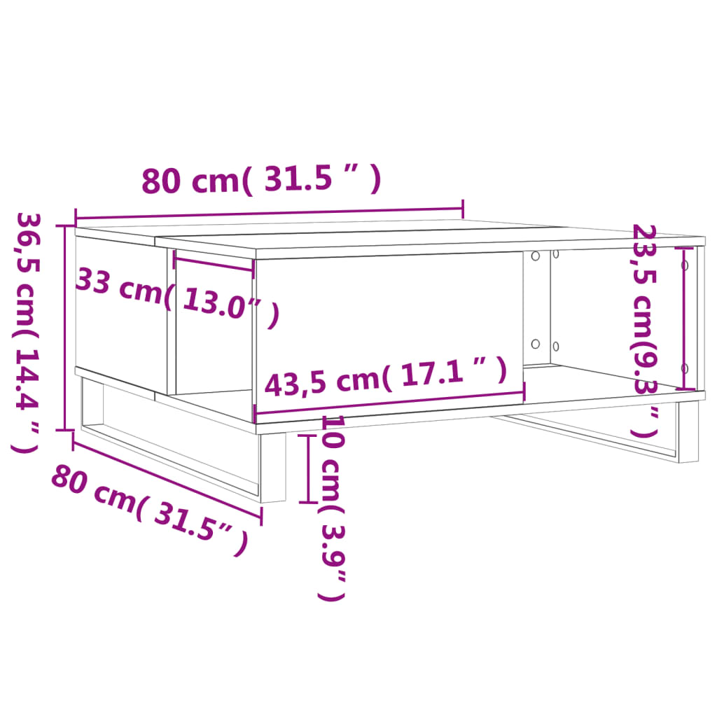 vidaXL kohvilaud, betoonhall, 80x80x36,5 cm, tehispuit