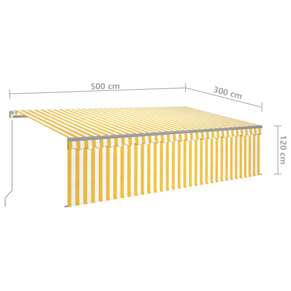 vidaXL käsitsi sissetõmmatav varikatus rulooga, 5 x 3 m, kollane/valge