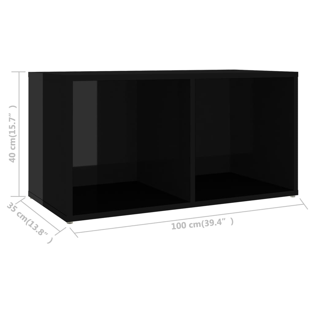 vidaXL telerikapp, kõrgläikega must, 72 x 35 x 36,5 cm, puitlaastplaat