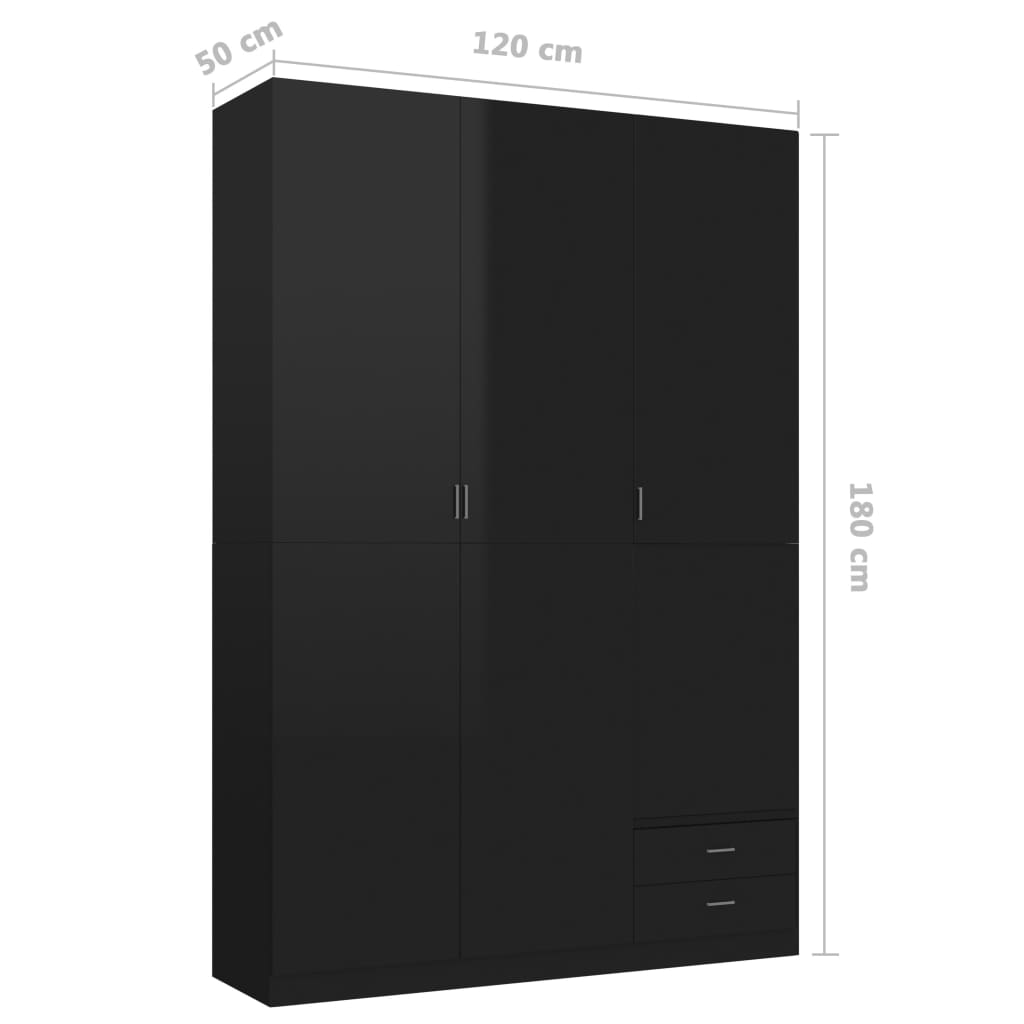 vidaXL 3 uksega riidekapp, must, 120 x 50 x 180 cm, puitlaastplaat